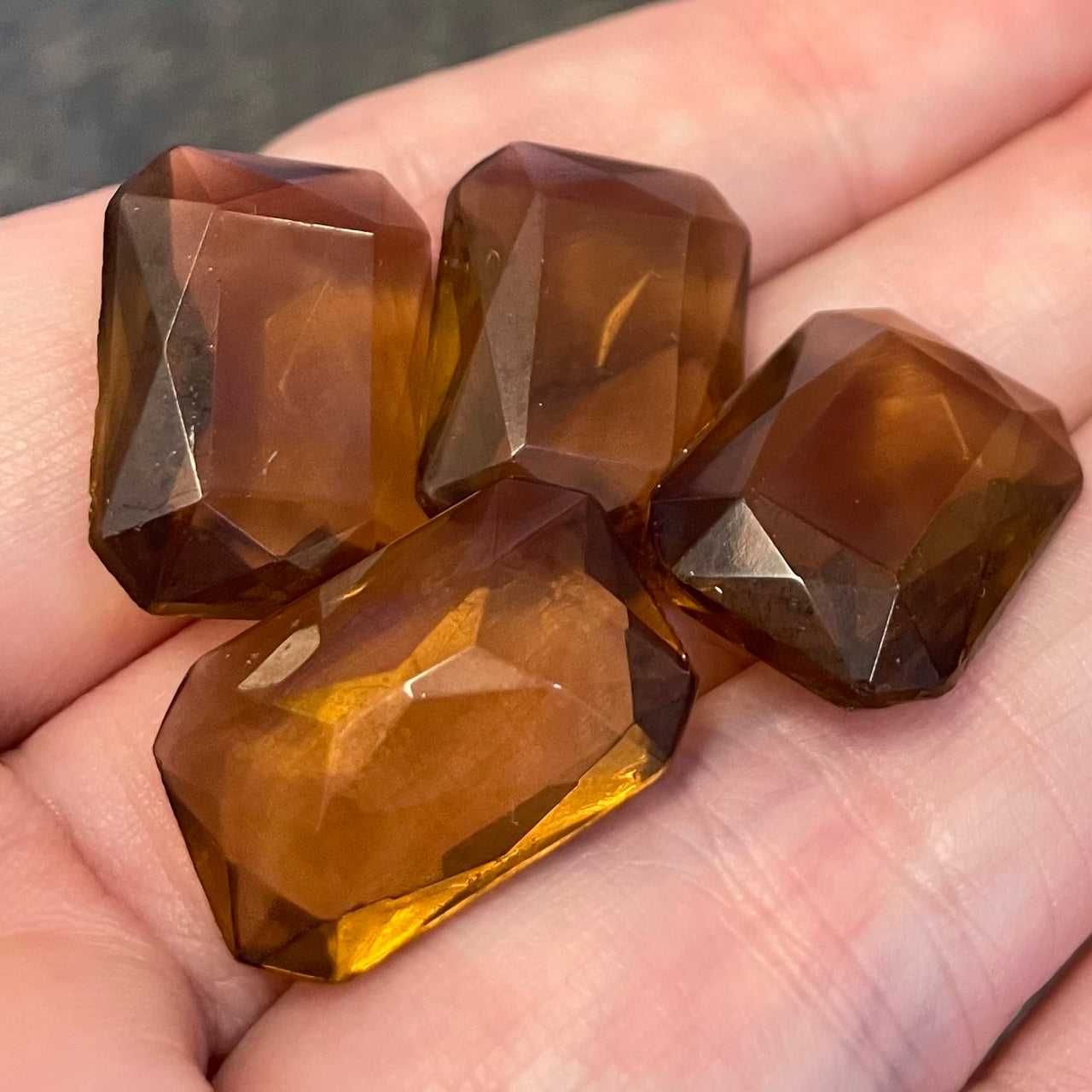 4 Vintage Brown Octagon Glass Stones