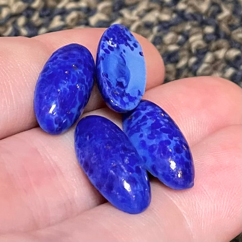 4 Vintage Blue Lapis Japan Oval Glass Cabochons
