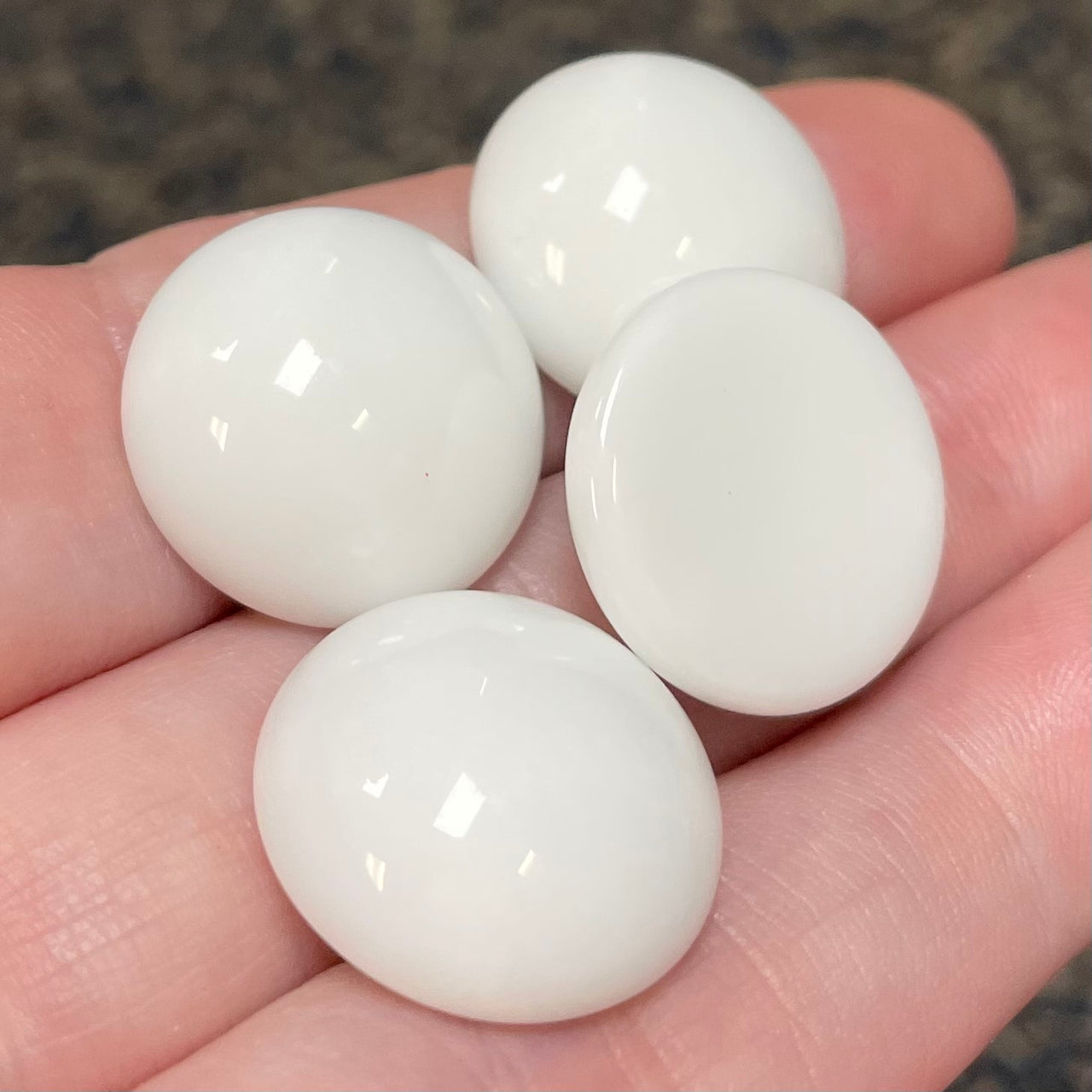 4 Vintage White Domed Round Glass Cabochons