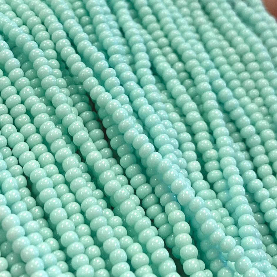 1 Hank Green Turquoise Light Czech Glass Seed Beads