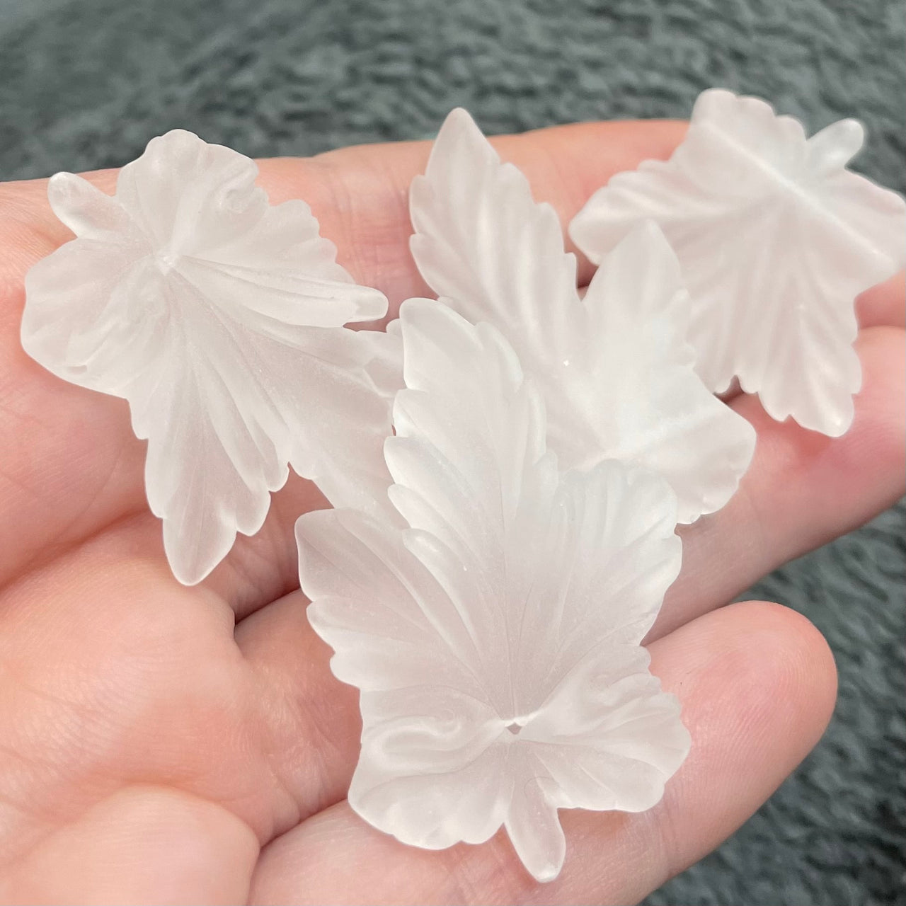 4 Vintage German Frosted Leaf Pendants
