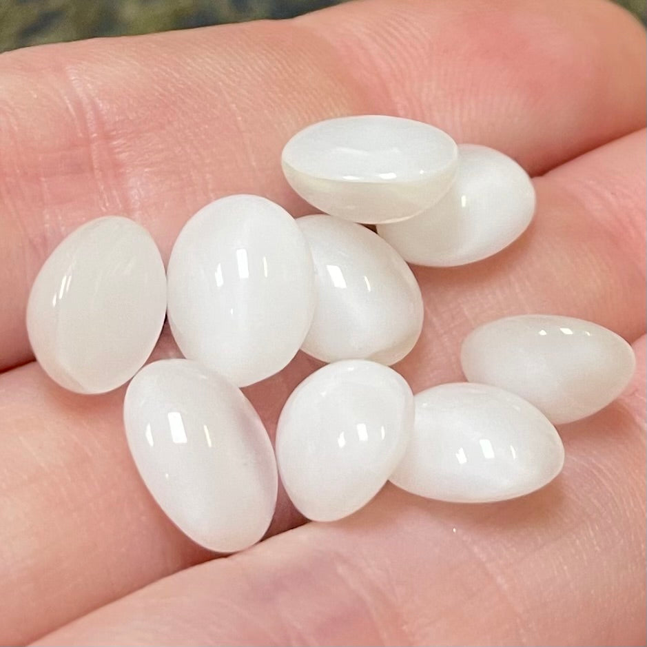10 Vintage White German Moonglow Oval Glass Stones