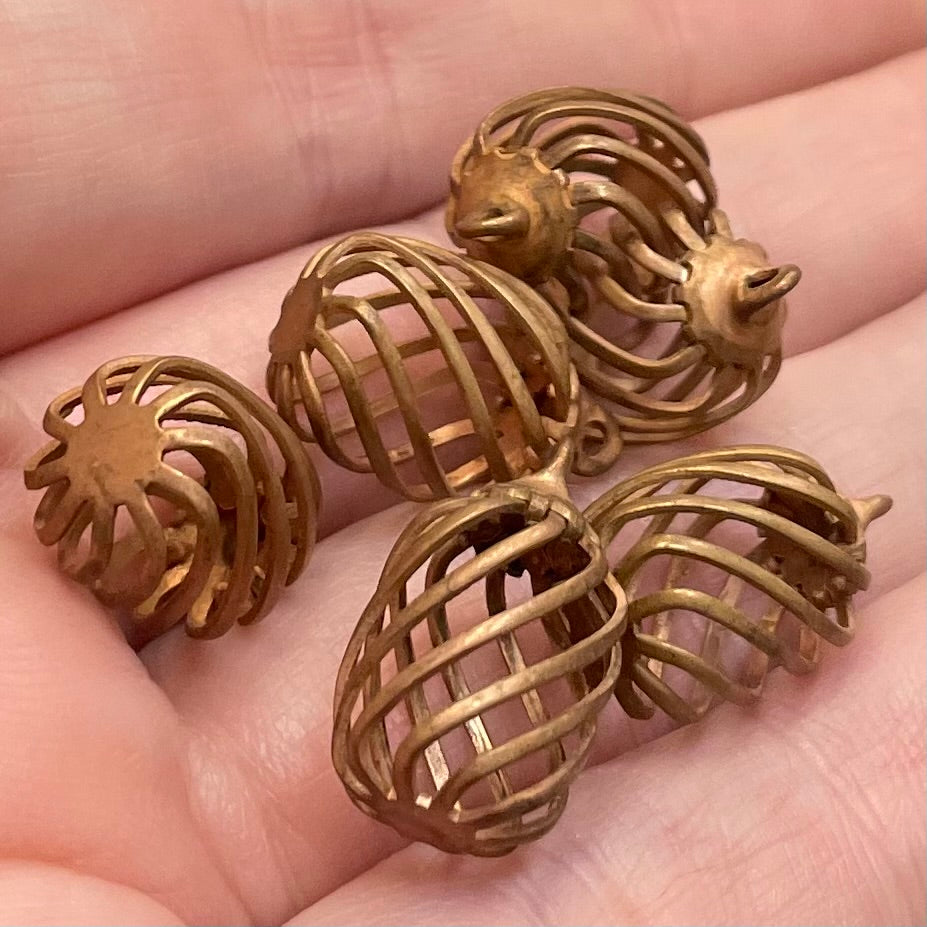 6 Vintage Plated Copper Caged Metal Findings