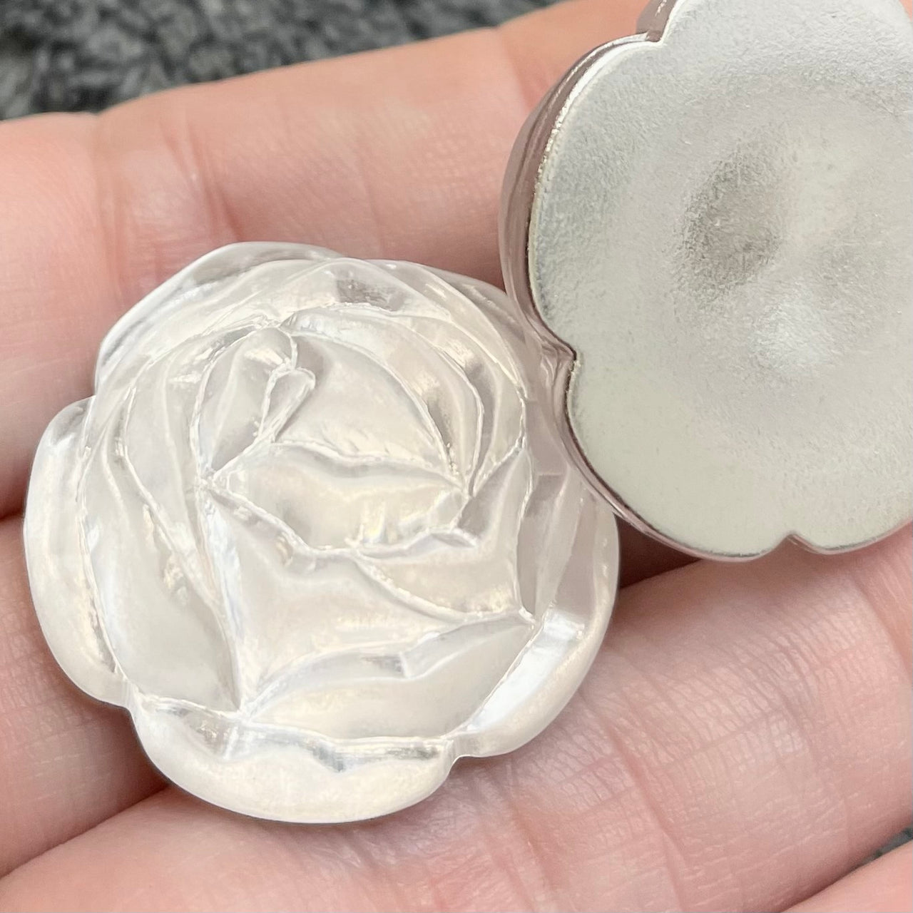 4 Vintage Clear Moonglow German Rose Lucite Cabochons
