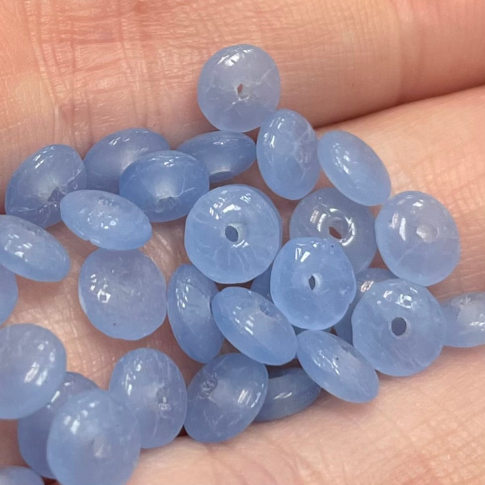 100 Vintage Blue Czech Rondelle Opal Glass Beads #3595
