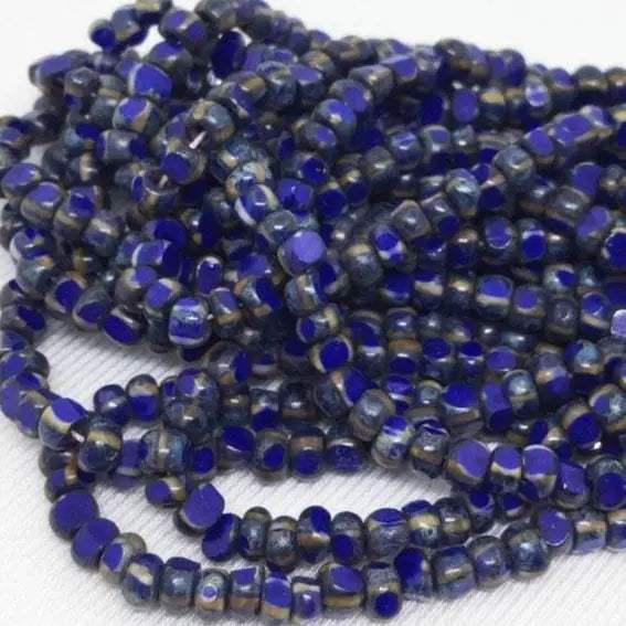 3 Strands Blue Tri Cut Czech Picasso Glass Seed Beads 6/0 - Sea Beads