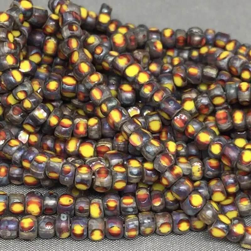 3 Strands Yellow Red Tri Cut Czech Picasso Glass Seed Beads - Sea Beads