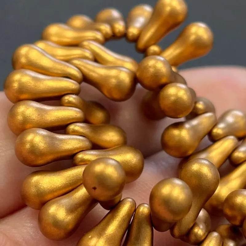 30 Brass Czech Bulb Matte Metallic Glass Beads - Sea Beads