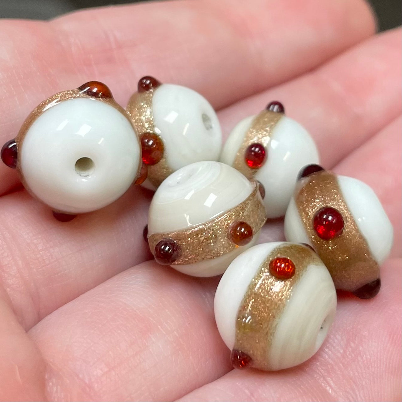 6 Vintage White Aventurine Wedding Cake Glass Beads