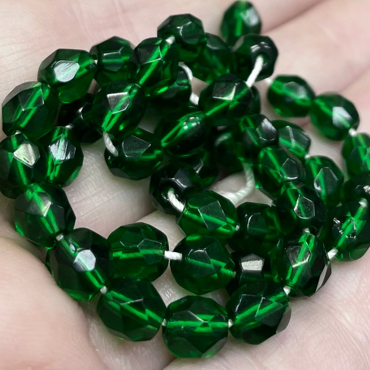 50 Emerald Green Czech Fire Polished Glass Beads