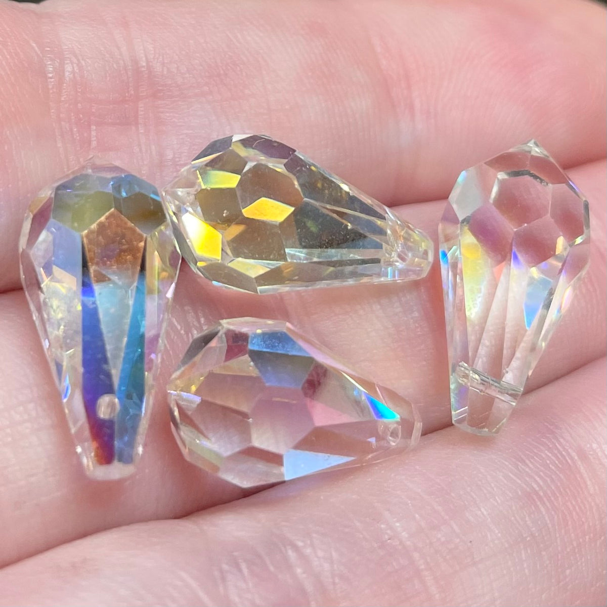 4 Vintage AB Clear Swarovski Crystal Briolette Pendants Art #6000