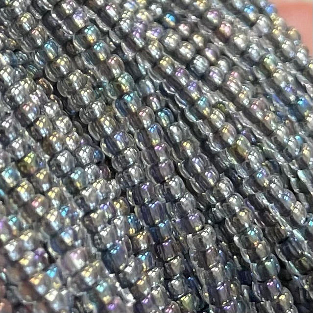 1 Hank Black Diamond AB Czech Copper Lined Glass Seed Beads