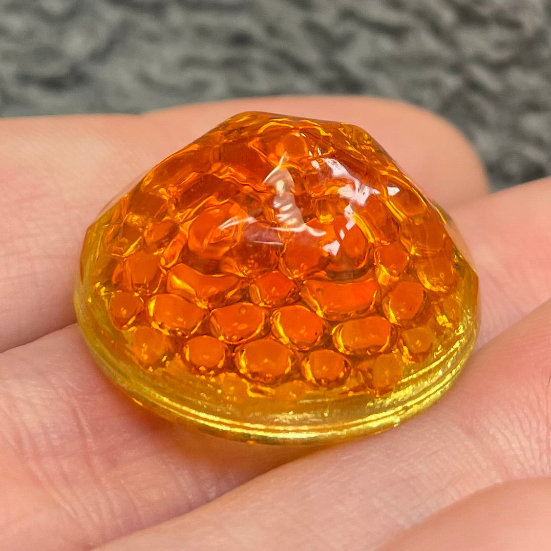 1 Vintage Orange UV Cadmium Glass Cabochon Dimpled Round Reflector