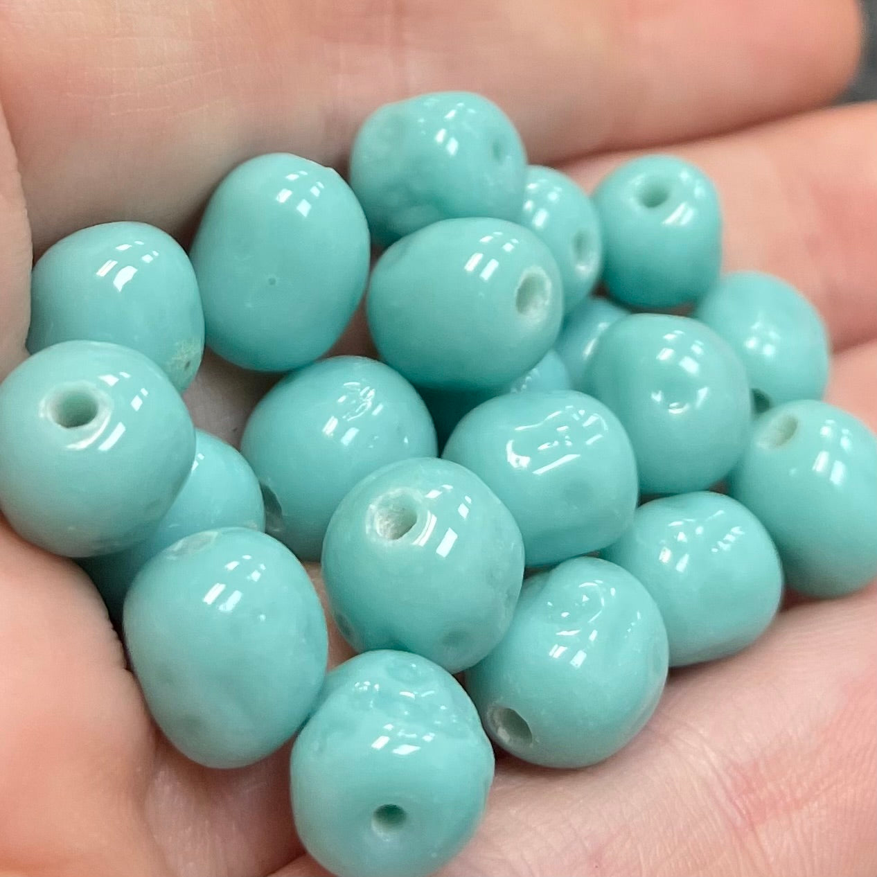 20 Vintage Green Teal Japan Baroque Glass Beads