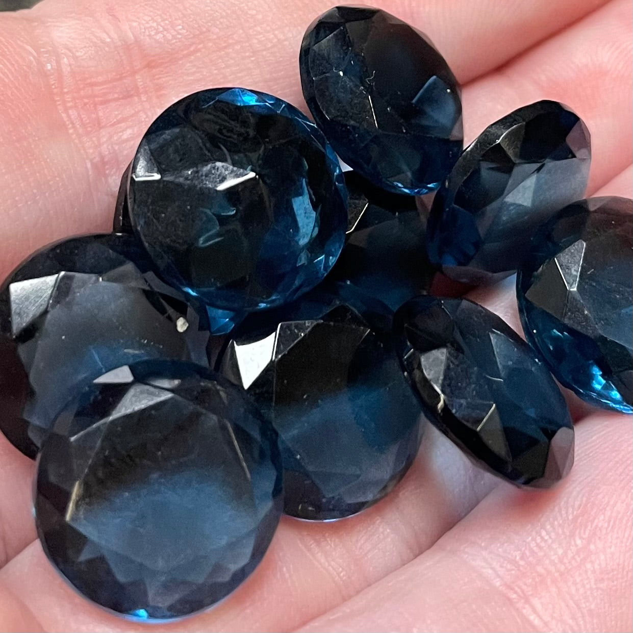 12 Vintage Blue Montana Round Translucent Glass Stones