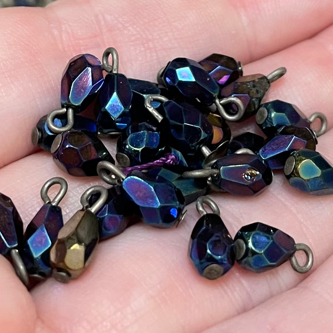 50 Vintage Iris Blue Czech Teardrop Glass Charms