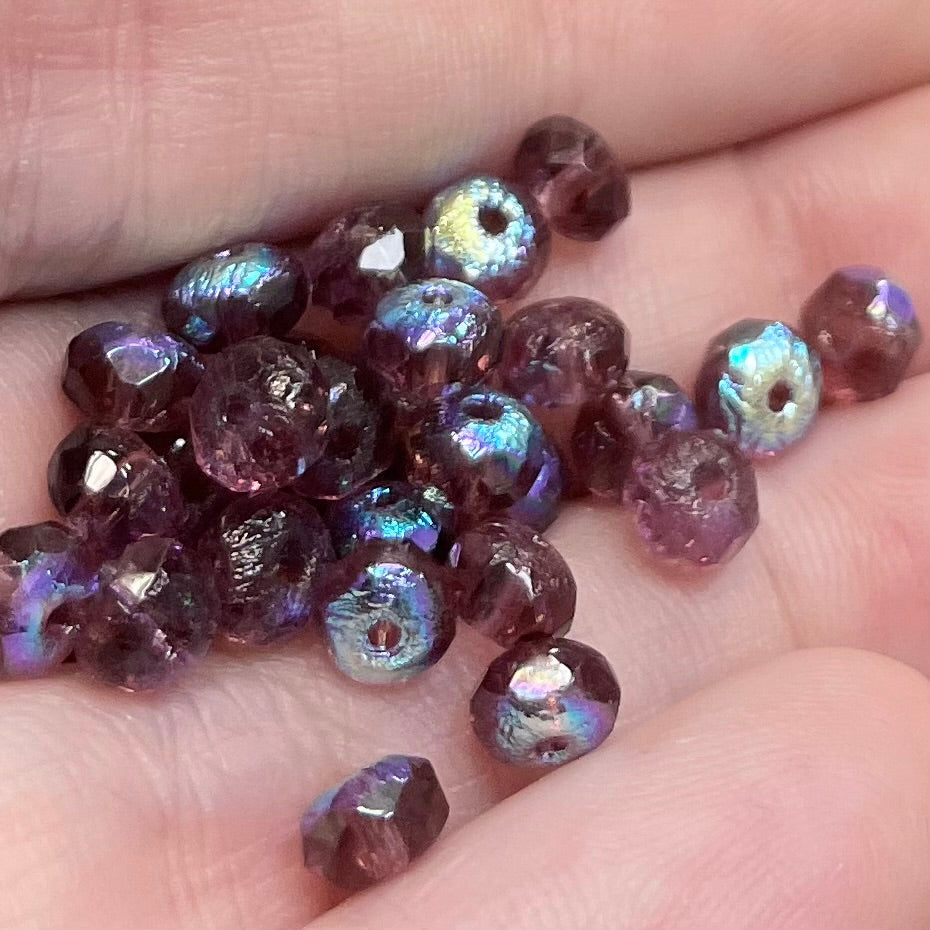 50 AB Amethyst Czech Rondelle Glass Beads