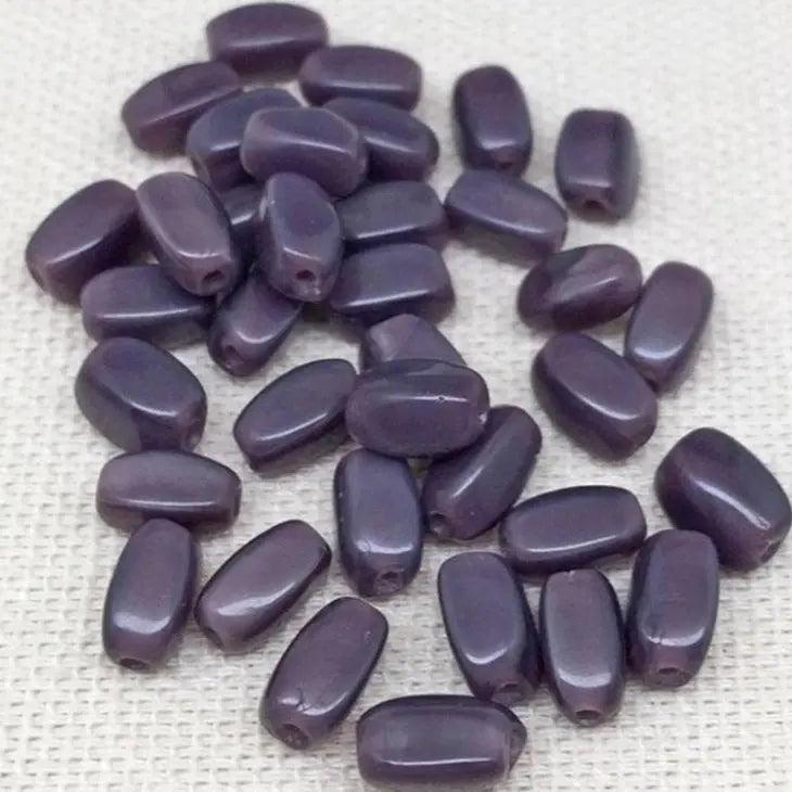 36 Vintage Purple Czech Silky Rectangle Glass Beads - Sea Beads