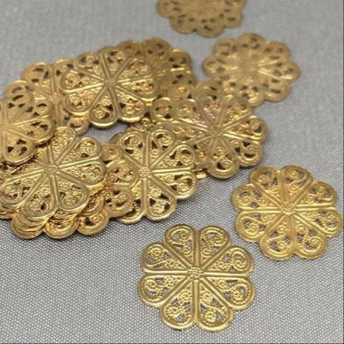 10 Vintage Brass Solid Fancy Filigree Metal Components - Sea Beads