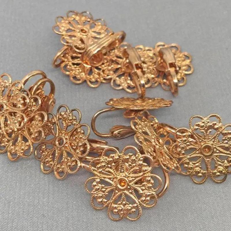 10 Vintage Brass Filigree Clip On Earring Metal Findings - Sea Beads