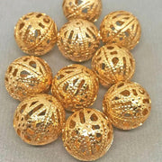 10 Vintage Brass Filigree Round Gold Beads - Sea Beads