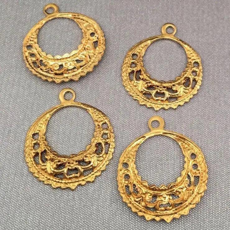 10 Vintage Brass Filigree Metal Charm Chandelier Pendants - Sea Beads