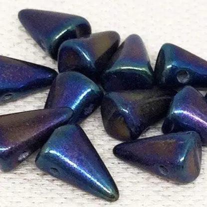 12 Iris Blue Czech Spike Glass Beads - Sea Beads