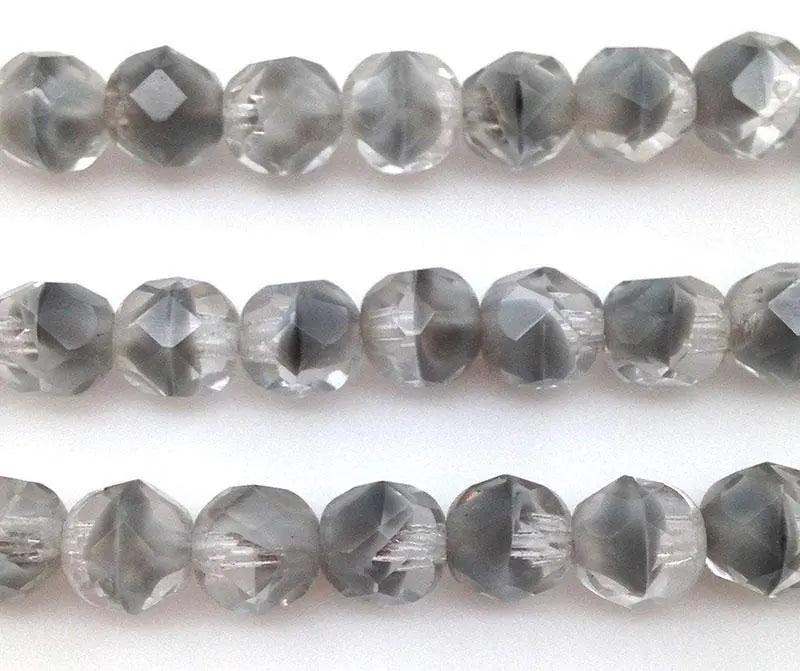 12 Vintage Clear Gray Givre German Faceted Glass Beads - Sea Beads