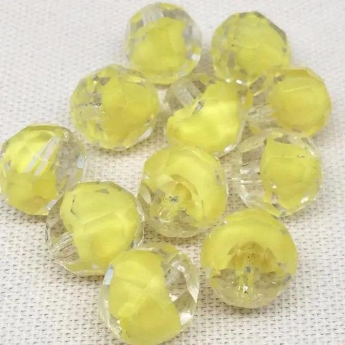 10 Vintage Yellow Clear German Givre Faceted Glass Beads - Sea Beads