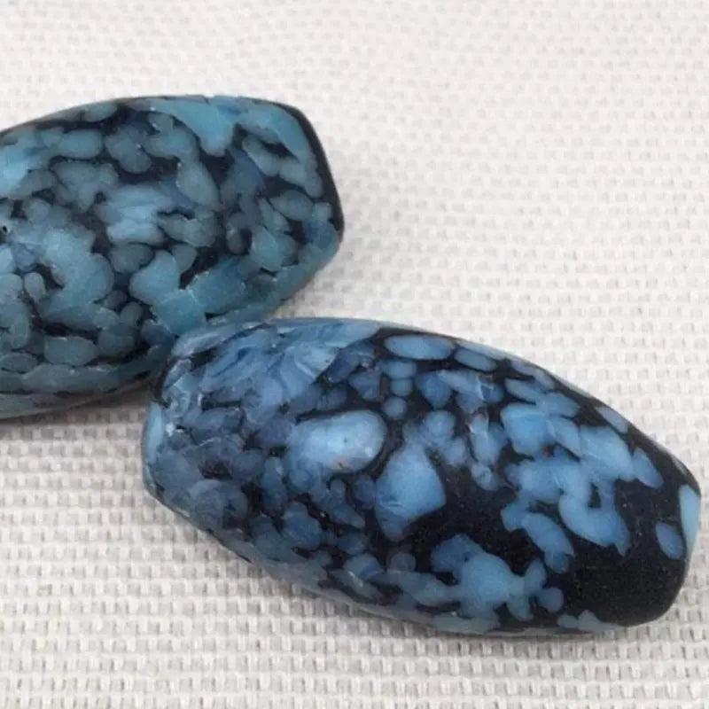 1 Vintage Black Mottled Blue Japan Oval Glass Bead - Sea Beads