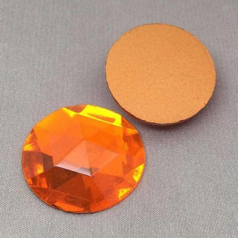 1 Vintage Large Orange German Faceted Round Glass Cabochon - Sea Beads