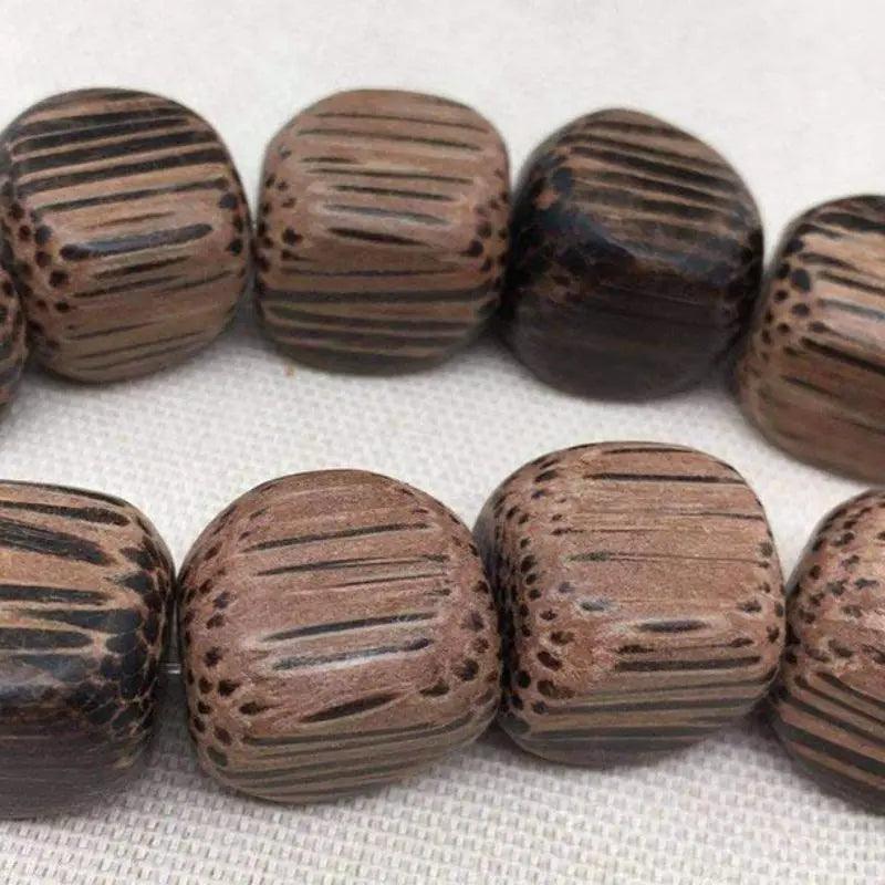 10 Vintage Brown Striped Wood Cube Beads - Sea Beads