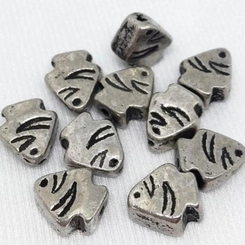 10 Vintage Silver Plated Fish Metal Beads - Sea Beads