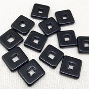 12 Vintage Black Square Glass Beads - Sea Beads