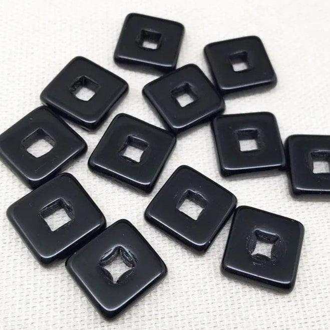 12 Vintage Black Square Glass Beads - Sea Beads