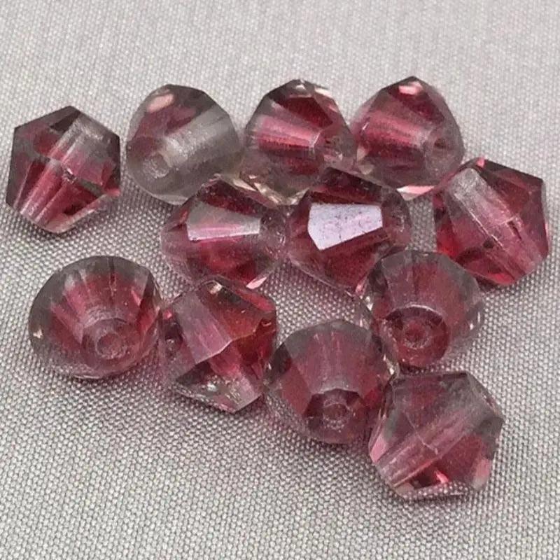 12 Vintage Gray Red Givre German Bicone Glass Beads - Sea Beads