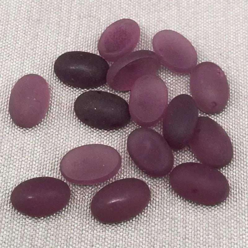 24 Matte Amethyst Purple German Oval Glass Cabochons - Sea Beads