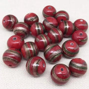 20 Vintage Red Round Metallic Glass Beads - Sea Beads