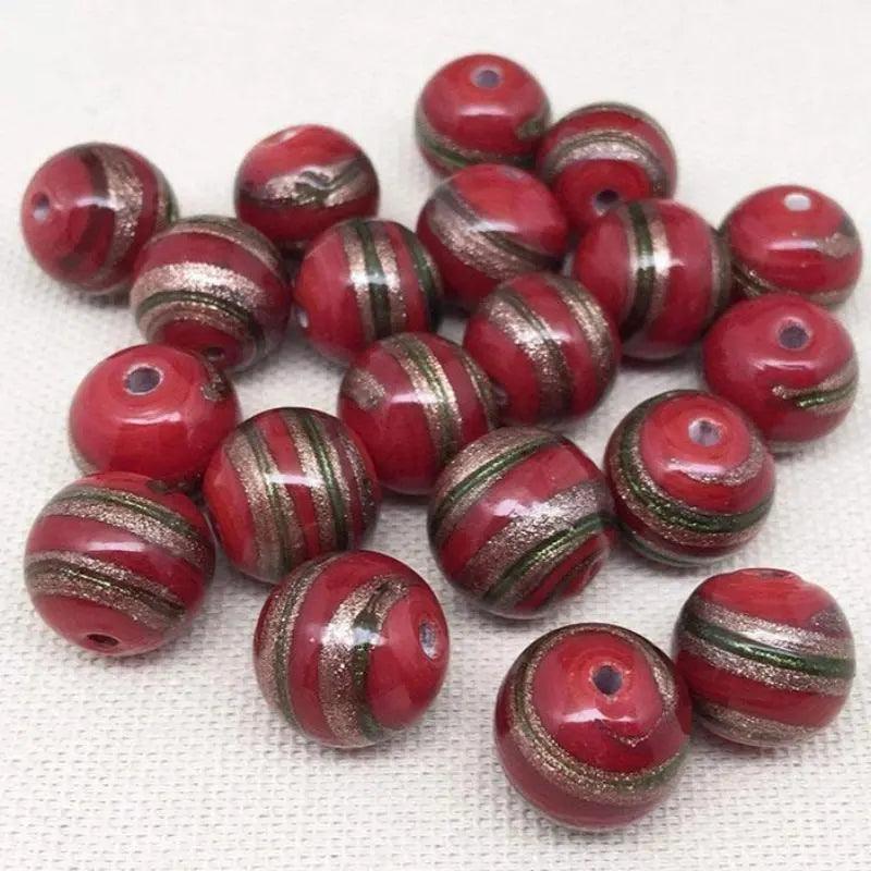 20 Vintage Red Round Metallic Glass Beads - Sea Beads