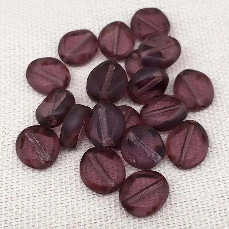 20 Purple Picasso Czech Coin Window Glass Beads - Sea Beads