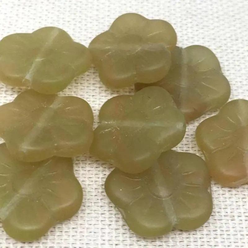 25 Vintage Yellow Mauve Czech Glass Flower Beads - Sea Beads