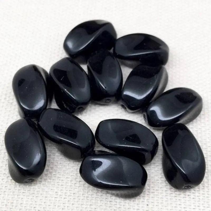 12 Vintage Black Czech Twisted Oval Glass Beads - Sea Beads