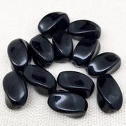 12 Vintage Black Czech Twisted Oval Glass Beads - Sea Beads