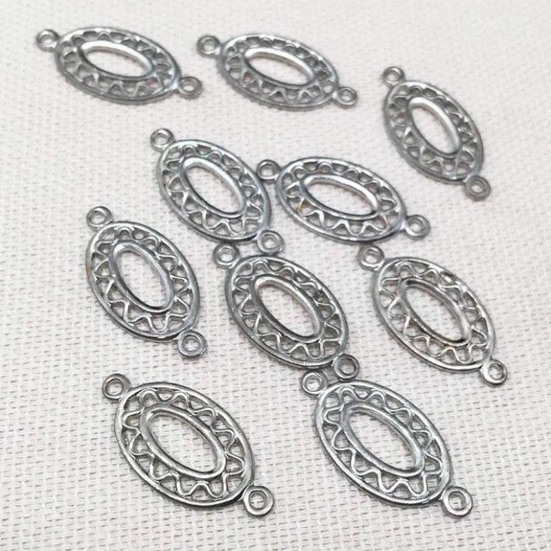 10 Vintage Silver Plated Oval Metal Connectors - Sea Beads