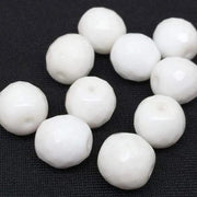 10 Vintage White German Faceted Glass Beads - Sea Beads