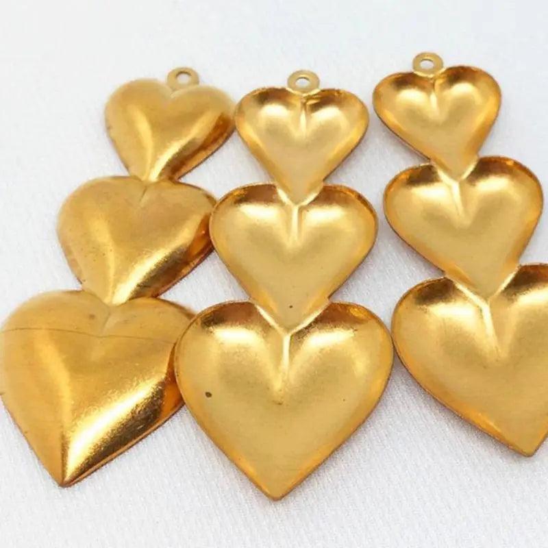 10 Vintage Brass Tri Heart Metal Pendants - Sea Beads