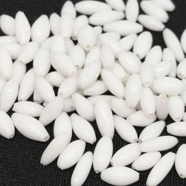 100 Vintage White Japan Rice Oval Glass Beads - Sea Beads
