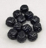 12 Vintage Black Czech Pressed Glass Beads - Sea Beads