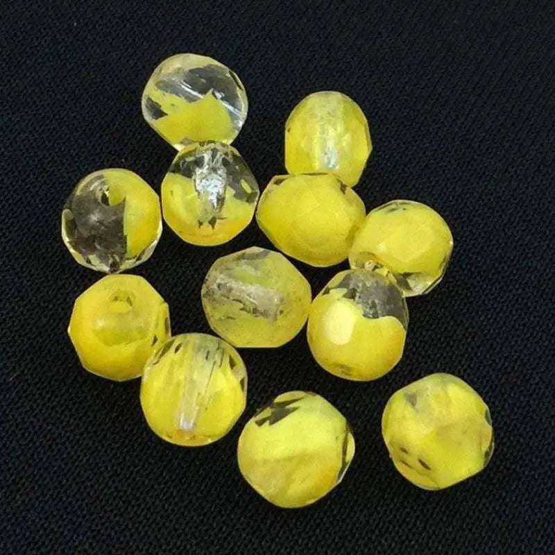 12 Vintage Clear Yellow Givre German Faceted Glass Beads - Sea Beads