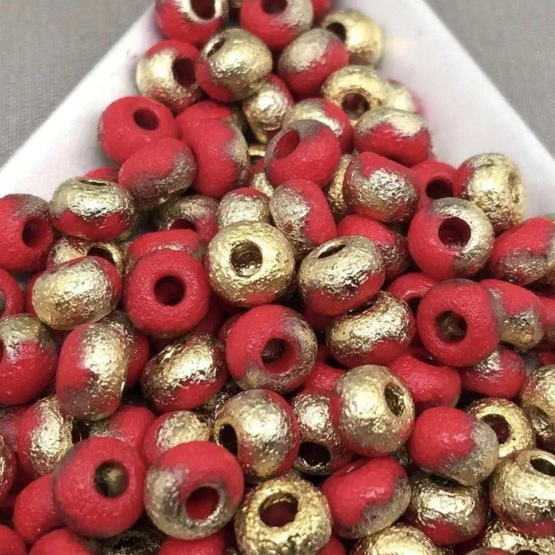 10g Etched Red Gold Czech 2/0 Glass Seed Beads - Sea Beads